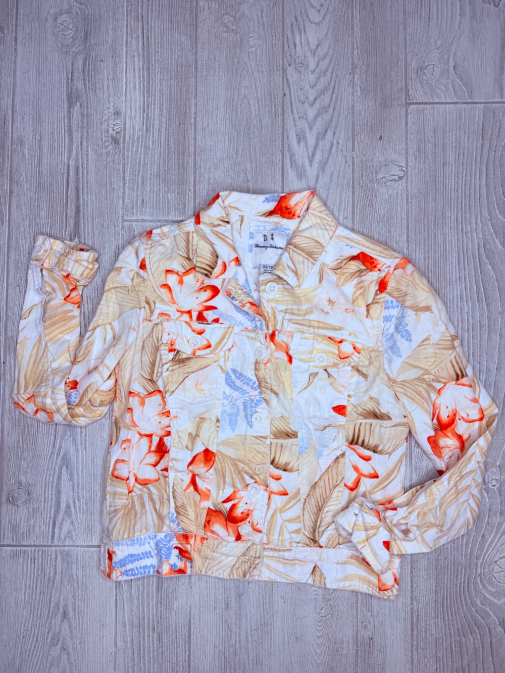 Tommy Bahama pastel floral button front long sleeve jacket shirt size xs - Picture 2 of 5